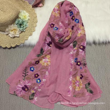 Fashion new arrival best selling popular knitting 100 viscose women floral wide Cotton scarf lady Embrodiery scarf